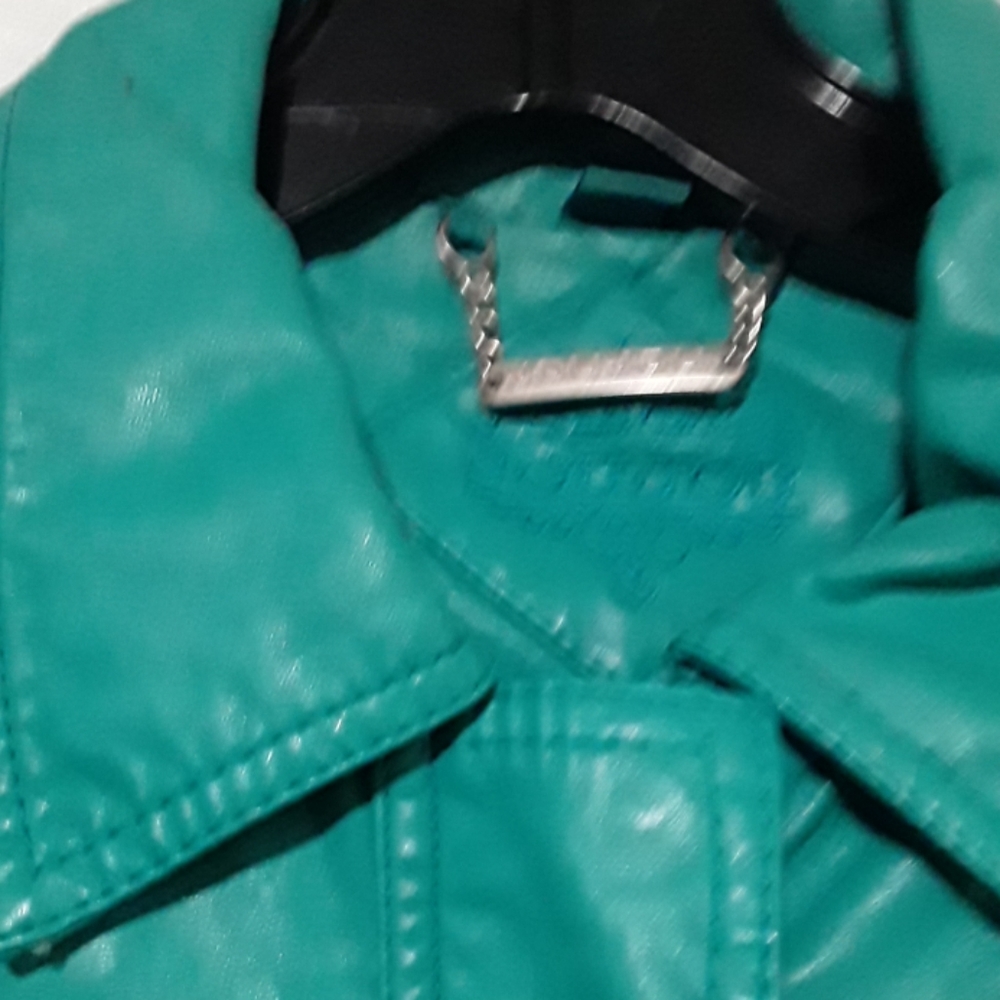 Jou Jou 100% Vegan Leather Teal Blue Jacket. - Picture 4 of 6